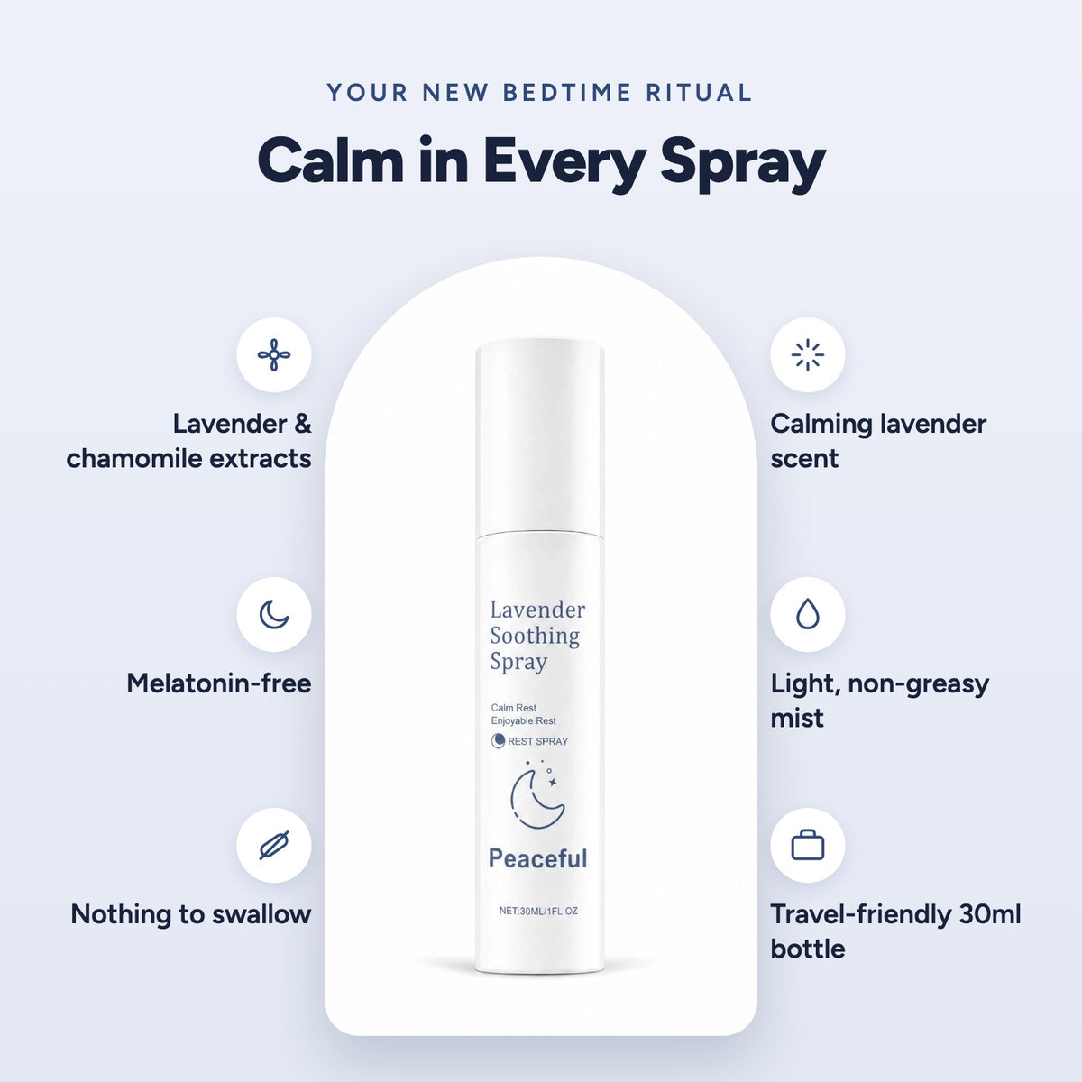 SleepWell Mist benefits: lavender and chamomile extracts, melatonin-free, nothing to swallow